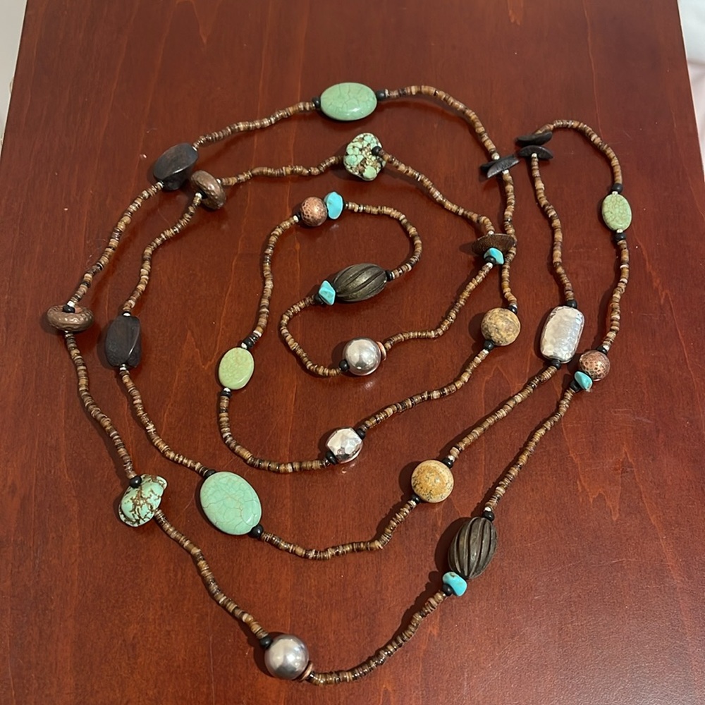 Silpada 60” Long Necklace w/ Ster. Silver, Howlite, Copper, Wood, Jasper, etc.